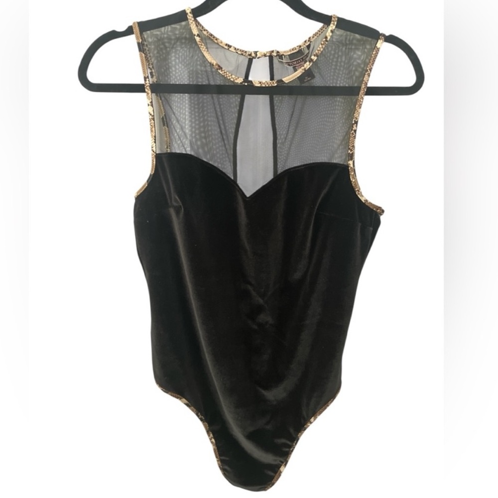 VICTORIA’S SECRET Velvet Sheer Mesh Sweetheart Teddy Bodysuit Snake Trim M - Picture 3 of 10
